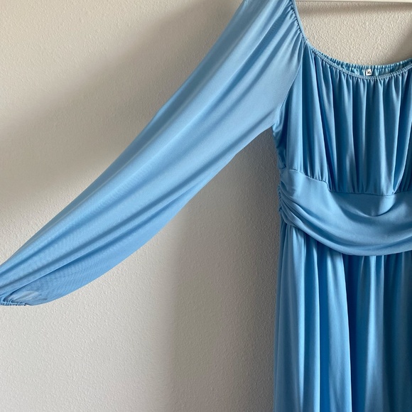 Wenrine Women's Mesh Long Sleeve Square Neck Dress High Waist A Line Ruffle Hem - Picture 2 of 7